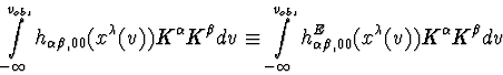 \begin{displaymath}
\int \limits_{-\infty}^{v_{obs}} 
h_{\alpha \beta, 00} (x^{\...
 ...^{E}_{\alpha \beta,00} (x^{\lambda}(v)) K^{\alpha} K^{\beta} dv\end{displaymath}