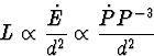 \begin{displaymath}
L \propto \frac{\dot{E}}{d^2} \propto \frac{\dot{P}P^{-3}}{d^2}\end{displaymath}