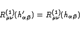 \begin{displaymath}
R^{(1)}_{\mu \nu}(h'_{\alpha \beta}) =
R^{(1)}_{\mu \nu}(h_{\alpha \beta})\end{displaymath}